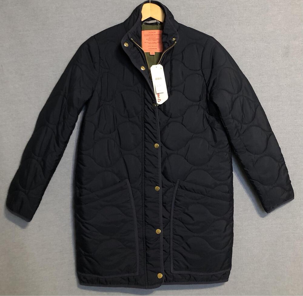 J Crew Signature Puffer Coat Womens XS Cocoon Navy Blue Quilted PrimaLoft Jacket